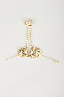 Gold Finish Embroidered Semi-Circular Haathphool
