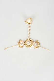 Gold Finish Embroidered Circular Haathphool