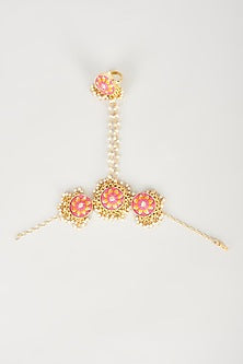 Gold Finish Embroidered Semi-Circular Haathphool
