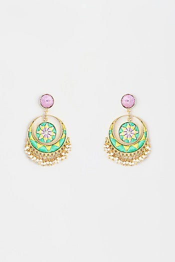 Gold Finish Embroidered Chandbali Earrings