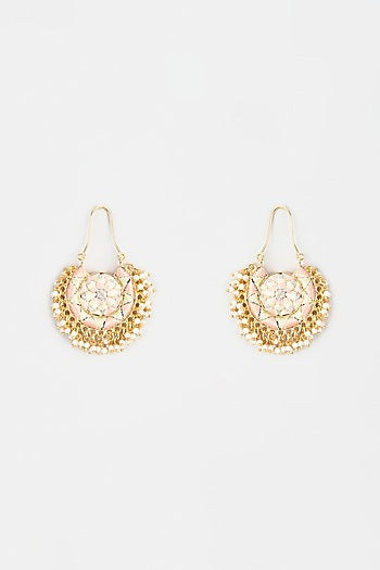 Gold Finish Embroidered Circular Moon Chand Earrings