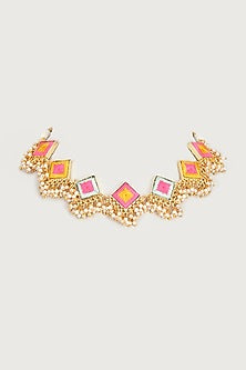 Gold Finish Embroidered Double Layered Square Necklace