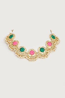 Gold Finish Embroidered Single Layered Circular Necklace