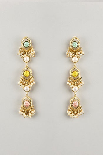 Gold Plated Multi-Colored Enameled Dangler Earrings