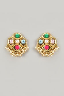 Gold Plated Blush & Coral Enameled Stud Earrings