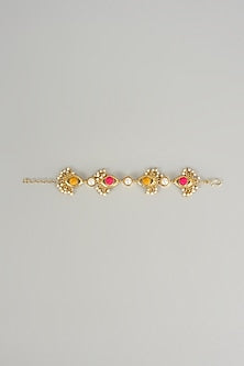 Gold Plated Multi-Colored Enameled & Pearl Bracelet
