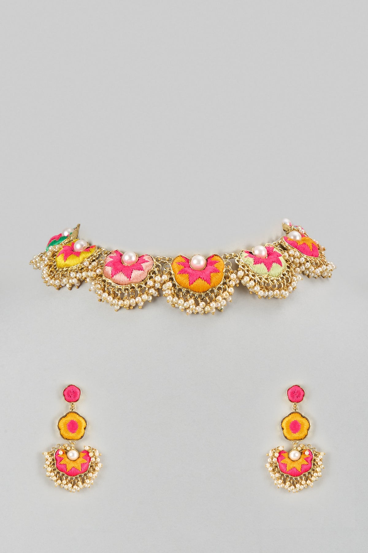 Gold Plated Multi-Colored Enameled Necklace Set