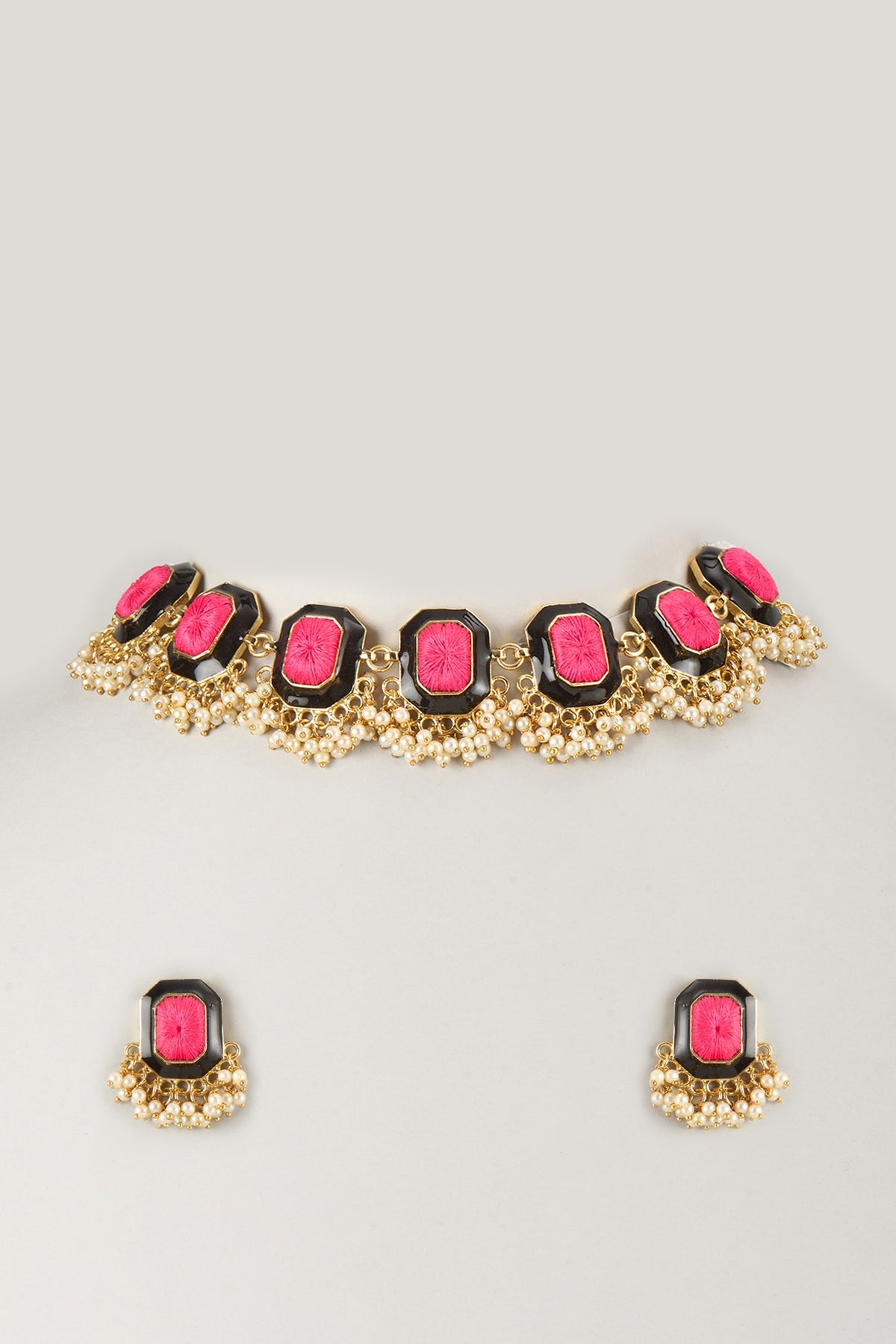 Gold Finish Multi-Colored Stone Necklace Set