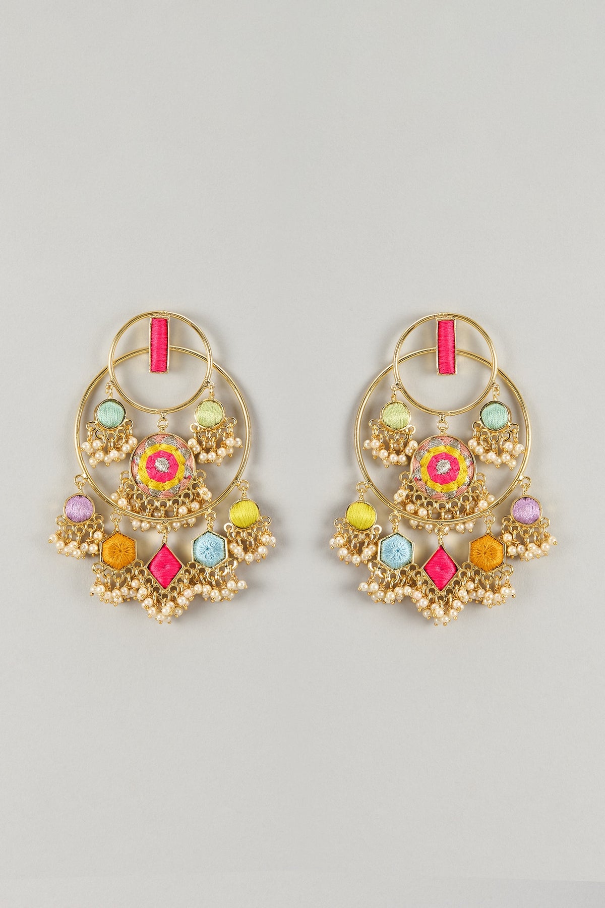 Gold Plated Multi-Colored Enameled Chandbali Earrings