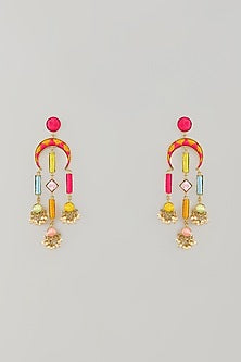 Gold Plated Multi-Colored Enameled Chandbali Earrings