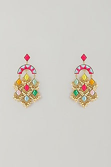 Gold Plated Multi-Colored Enameled Chandbali Earrings