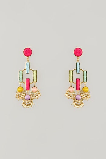 Gold Plated Multi-Colored Enameled Dangler Earrings