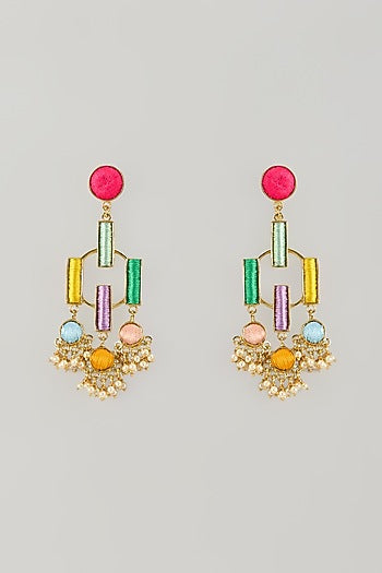 Gold Plated Multi-Colored Enameled Dangler Earrings