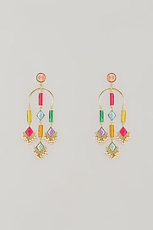 Gold Plated Multi-Colored Enameled Dangler Earrings