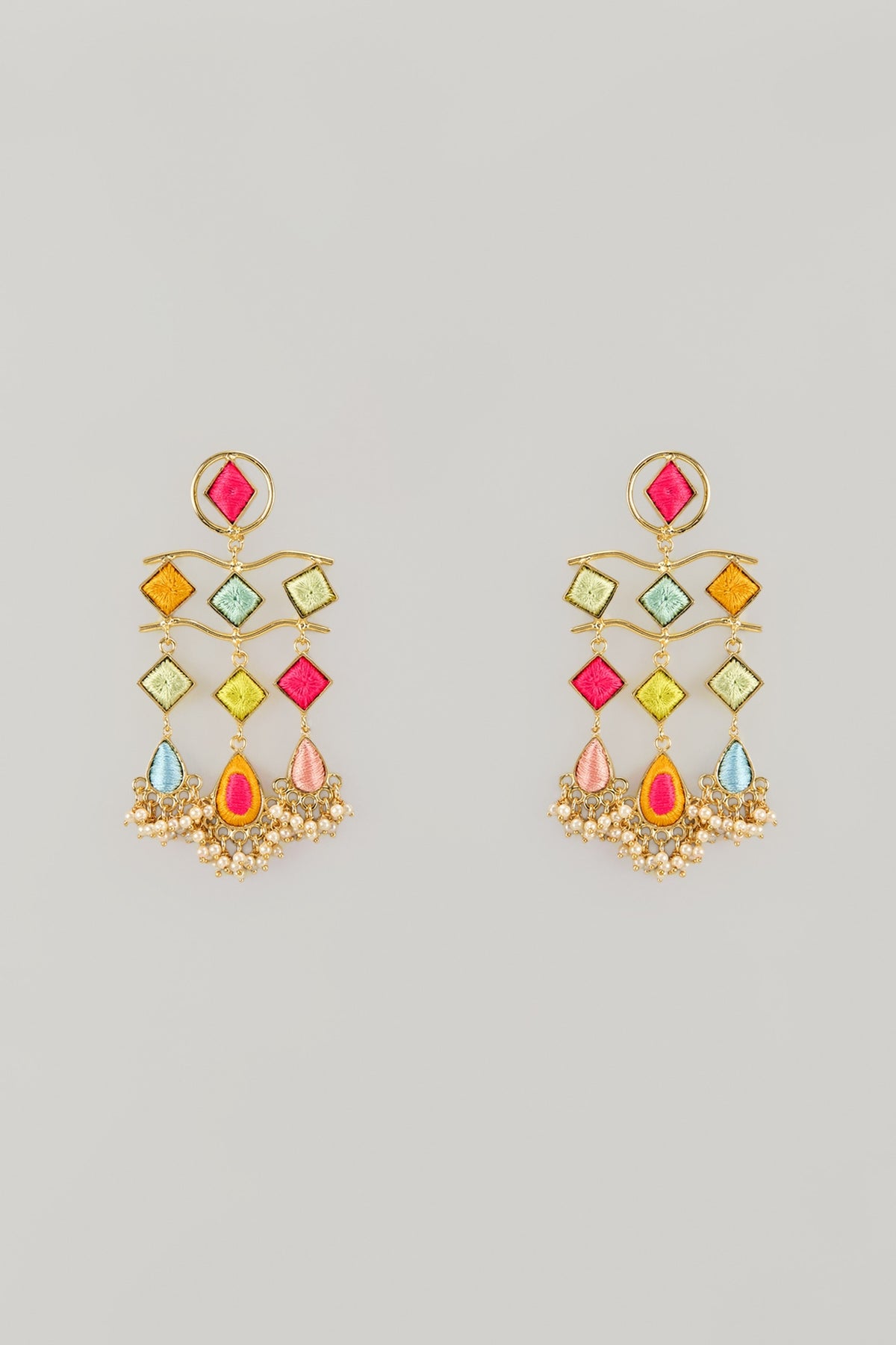 Gold Plated Multi-Colored Enameled Dangler Earrings