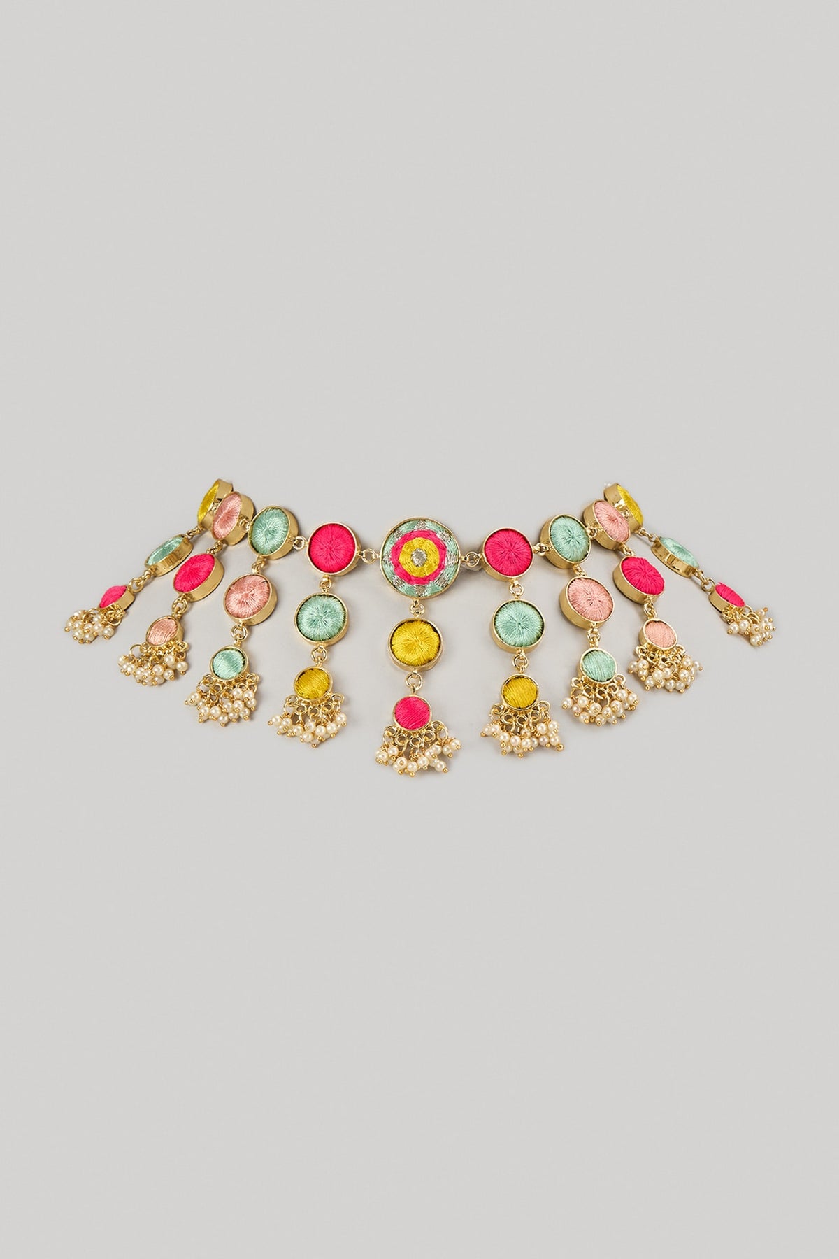 Gold Plated Multi-Colored Floral Enameled Cascade Necklace