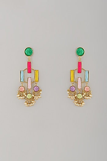 Gold Finish Enameled Dangler Earrings