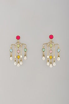 Matte Gold Finish Embroidered Dangler Earrings
