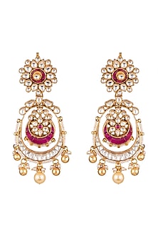 Gold Plated Ruby Pink Stone Earrings