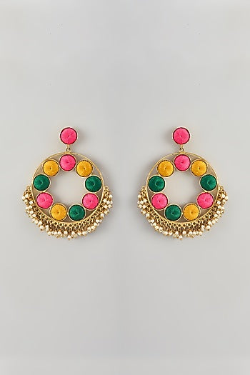 Gold Finish Thread Embroidered Dangler Earrings