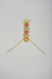 Matte Gold Finish Multi-Colored Embroidered Hand Harness