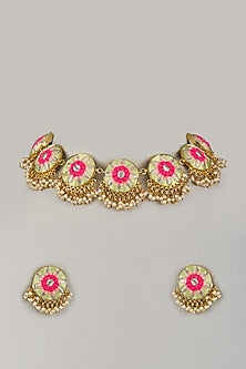 Gold Plated Multi-Colored Enameled Necklace Set