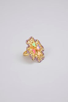 Gold Plated Pearl Cluster Enameled Ring