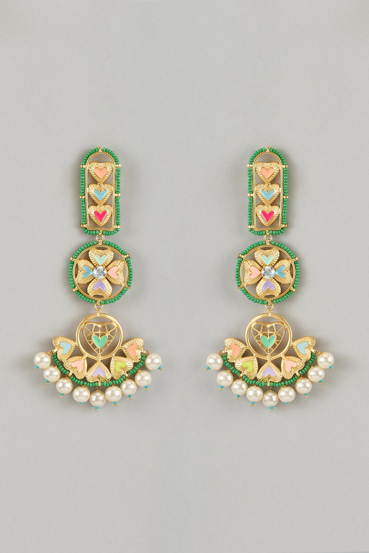 Gold Plated Swarovski Enameled Dangler Earrings
