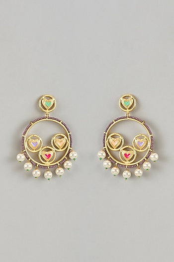 Gold Finish Swarovski Enameled Dangler Earrings