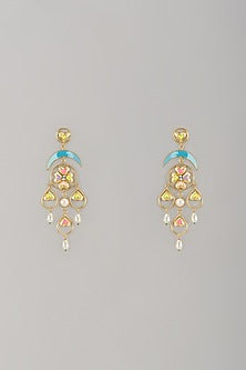 Gold Finish Pearl Multi-Colored Enameled Chandelier Earrings