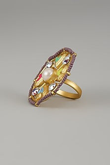 Gold Finish Swarovski Enameled Ring