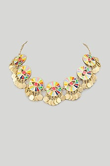 Gold Finish Pastel & Neon Enameled Necklace