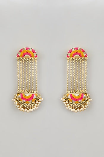 Gold Finish Silk Thread & Pearl Embellished Dangler Earrings