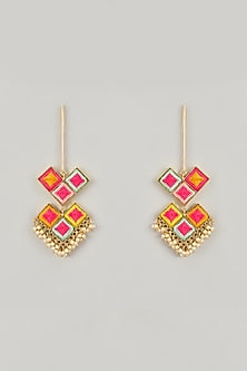 Gold Plated Enameled Dangler Earrings