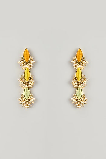 Gold Plated Multi-Colored Enameled Dangler Earrings