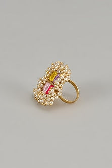 Gold Plated Enameled Floral Ring