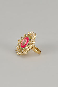 Gold Plated Yellow & Orange Enameled Ring