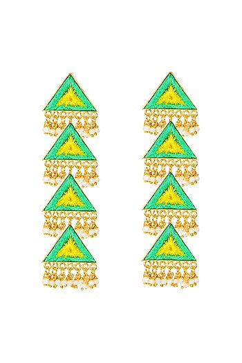 Matt Gold Finish Embroidered Triangle Earrings