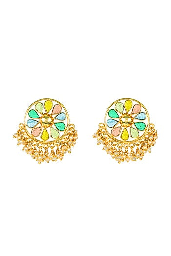 Matte Gold Finish Embroidered Stud Earrings