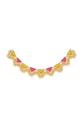 Matte Gold Finish Geometric Necklace With Embroidery