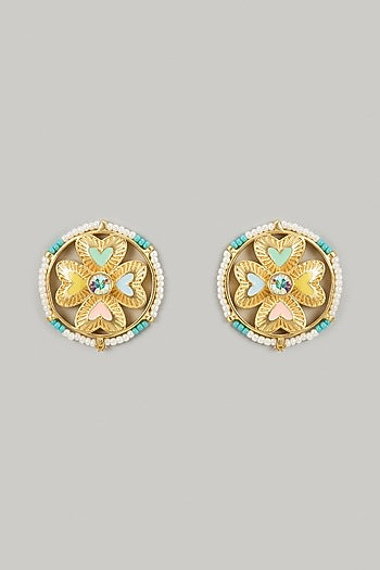 Gold Finish Swarovski Enameled Stud Earrings