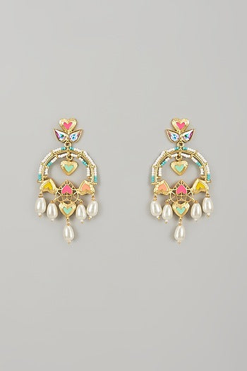 Gold Finish Swarovski Enameled Dangler Earrings