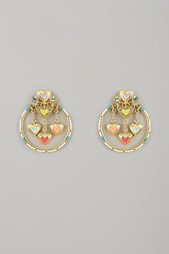 Gold Finish Swarovski Enameled Dangler Earrings