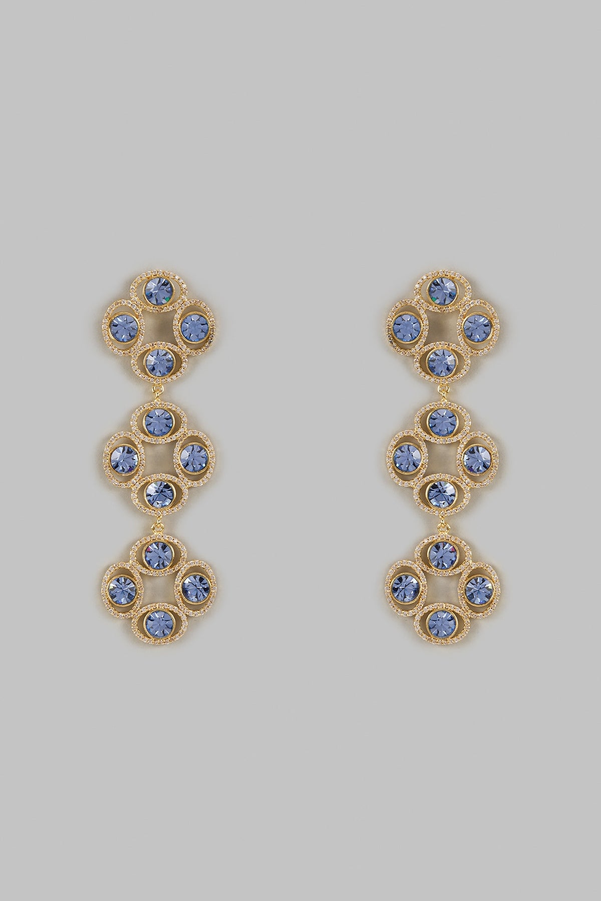 Gold Finish Sapphire Swarovski Crystal & Diamond Dangler Earrings