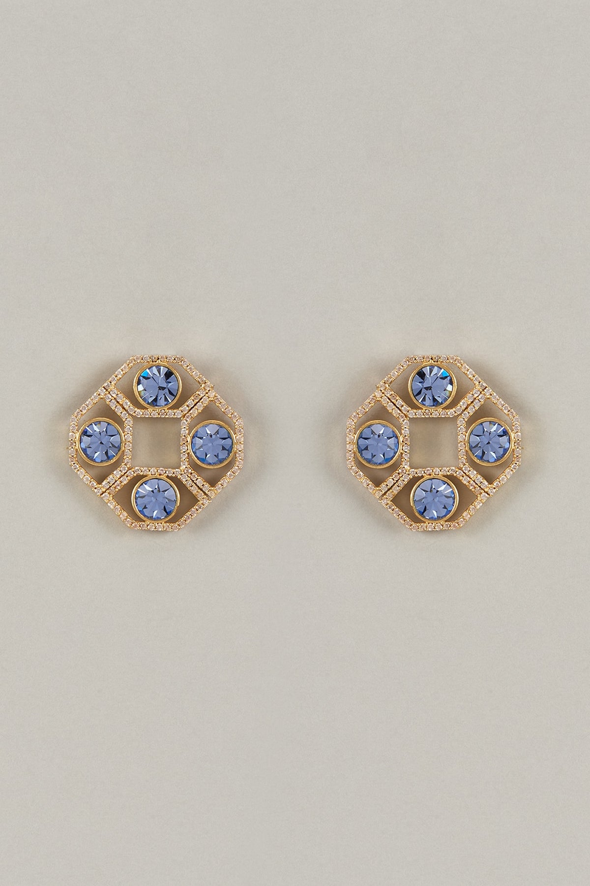 Gold Plated Sapphire Swarovski Crystal & American Diamond Stud Earrings