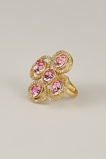 Gold Plated Rose Swarovski Crystal & White Diamond Ring