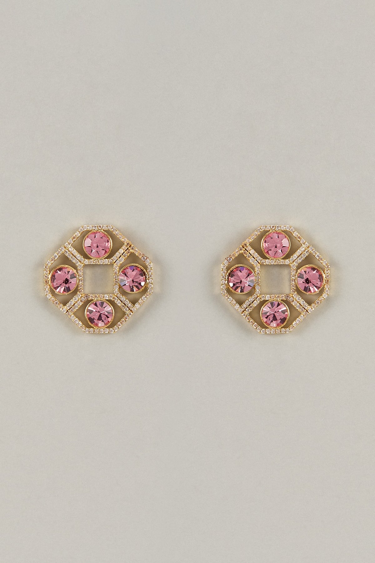 Gold Plated Rose Swarovski Crystal & White American Diamond Stud Earrings