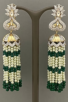 Gold Finish Earrings With Beaded Tassels