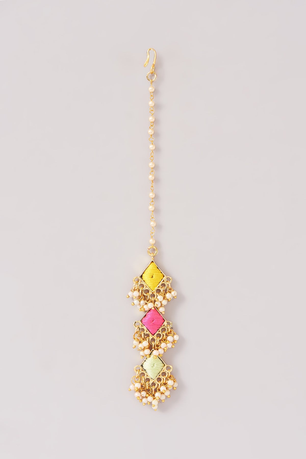 Matte Gold Finish Pastel Silk Thread Embroidered Layered Necklace Set