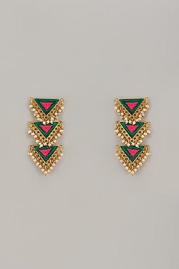 Gold Matte Finish Embellished Long Dangler Earrings